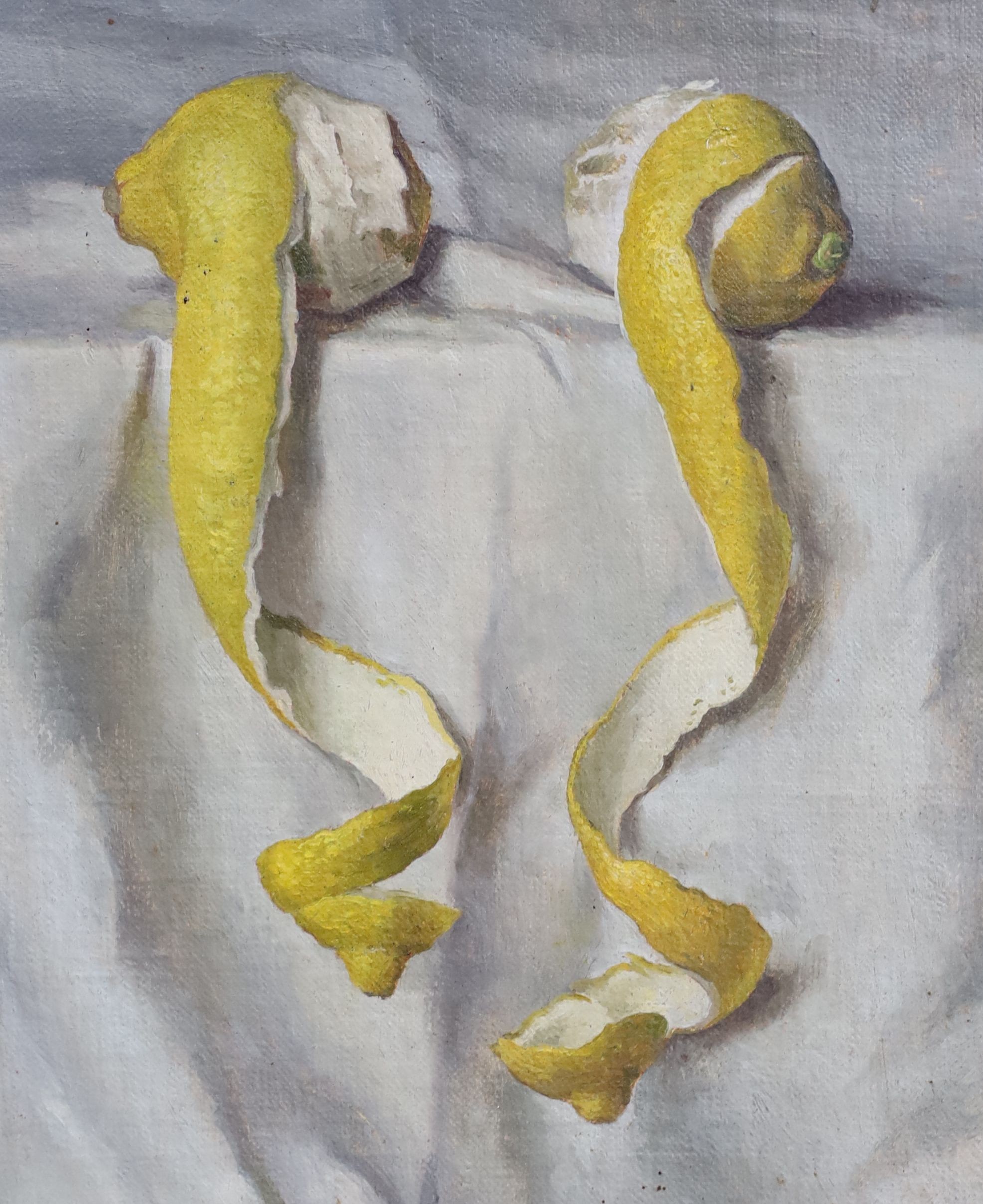 Eliot Hodgkin (1905-1987), 'Two Cut Lemons Hanging', oil on board, 28 x 23cm